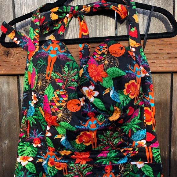 Lindy Boo Tiki Print Pencil Halter Dress US 12 - Picture 5 of 7
